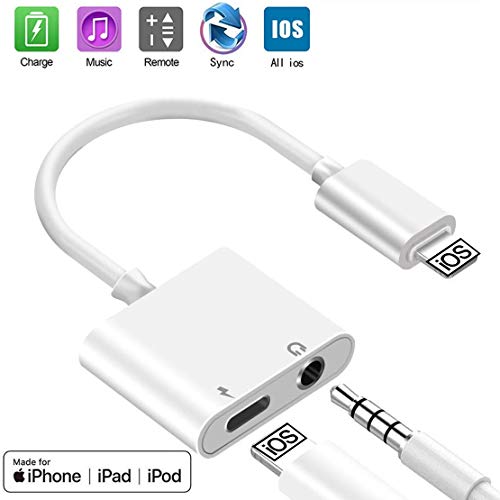 [Apple MFi Certified] Lightning to 3.5 mm Headphone Adapter Dual Ports Dongle Charger