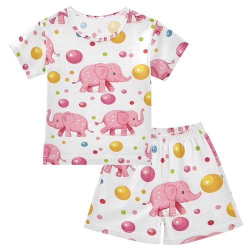 ALAZA Elephant Ball Cartoon Pajamas Short Sleeve 2 Piece Sleepwear Top and Bottom Pajama Set Unisex
