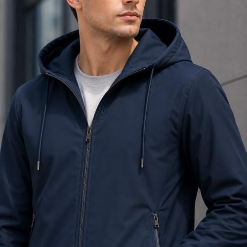 Image of MIA FASHION Men's Hooded Waterproof Rain Jacket Lightweight Wind Resistant Jacket with Zipper Pockets for Bike Riding, Travel & Outdoor Use