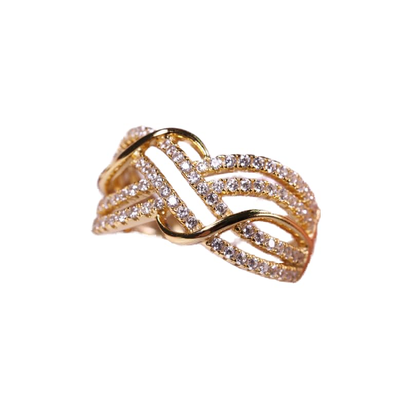 Ganquya Infinity Knot Cubic Zirconia Wedding Ring for Women, Criss Cross Wide Band Ring 18 Yellow Gold Plated Promise Ring for Her Eternity Bands Jewelry Set（9）