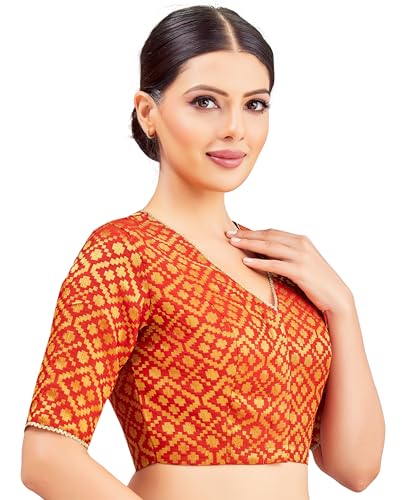 Image of Studio Shringaar Women's Readymade Brocade Elbow Length Sleeves Saree Blouse