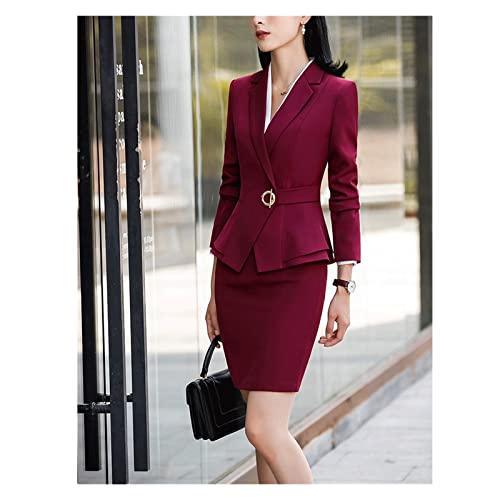 Women's 2 Piece Pants Blazer Suit Business Work Office Ladies Uniform Skirt Suit Formal Two Piece (Color : A, Size : 3Xlcode) #TOP2