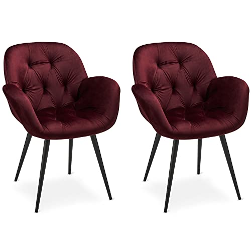 Ibbe Design Lot de 4 chaises de salle à manger Bordeaux Chesterfield en velours avec accoudoirs Salina Cadre en métal noir 65 x 60 x 86 cm Cover