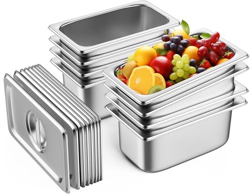 ZeroPone 8 Pack Hotel Pans with Lids, 1/4 Size 6