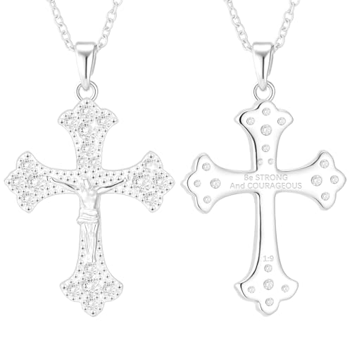 Cross Necklace for Women 18K Gold Silver Plated Jesus Cross Pendant Jewelry Birthday Gifts for Women Girls 16+3 Inches