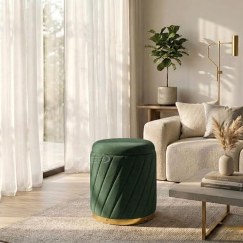 Image of Mythic ArtsRound Upholstered Sitting Stool & Footrest Velvet Storage Ottoman Pouffe13 X 13X 16 inch | Versatile Puffy for Living Room, Bedroom, and Office ? Chic Home Furnishings & Dcor Dark Green