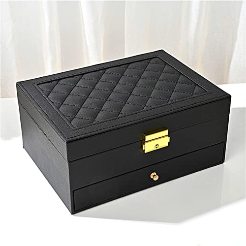 Guoer Jewelry Box For Women Girl Wife - Large Pu Leather Jewelry Organizer Storage Case With Two Layers Display For Earrings Bracelets Rings Watches (Black) #TOP16