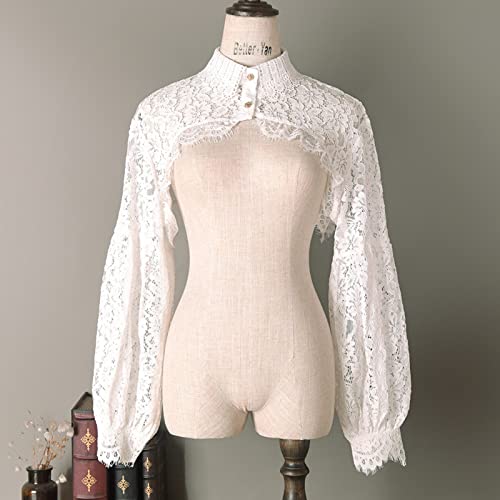 Women Long Sleeve Lace Shrug Bolero Shawl Short Cardigan Fake Collar2