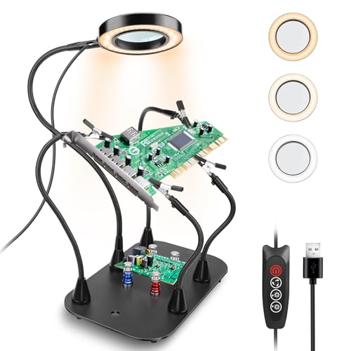 Magnetic Helping Hands Soldering Station, Lytool Third Hand Soldering Tool with 3X Magnifying Dimmable LED, 4 Flexible with 4 Magnetic PCB Holder for Electronics Welding Repair Hobby DIY