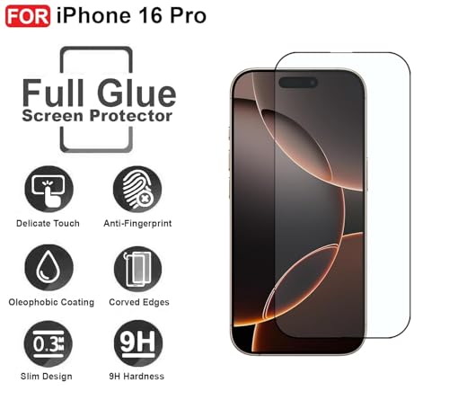 Image of Premium Tempered Glass Screen Protector Compatible with iPhone 16 Pro (6.1 Inch) | 9H Hardness | Edge to Edge Protection | Anti Scratch | Bubble Free Installation | HD Clear