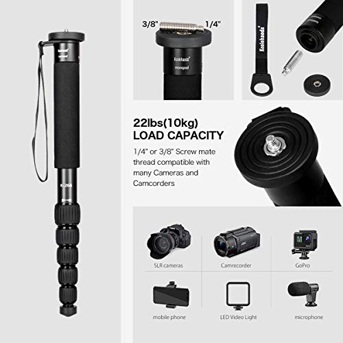 Koolehaoda Camera Monopod 61" Aluminum Portable Photography Unipod Stick, 6-Section Telescopic, Folding is only 15" Compact Travel Monopod for Cameras Mirrorless & DSLR, Easy to Carry (K-266 Black) - Image 3