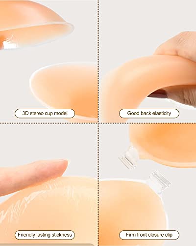 Adhesive Bra Sticky Bra Push Up 2 Pairs, Invisible Silicone Bra,Backless Strapless Bra For Large Breasts With Pasties Nipple Covers For Women（Creme+Creme/A） #TOP2