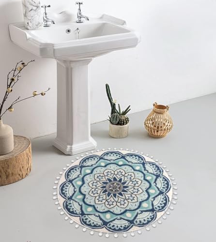Tapete redondo Boho azul 2.3 pies Uphome miniatura 6