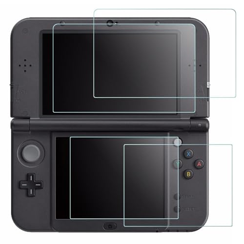 JOOPYY 4 Pack Tempered Glass Screen Protector + HD Clear Crystal PET Screen Protective Filter Compatible with 3DS XL/New 3DS XL
