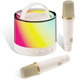 VEKK Mini Karaoke Machine for Kids with 2 Wireless Microphones, Portable Bluetooth Speaker with Colorful Ambient Lights, Ideal Holiday Party Gift Toys for Girls/Boys Ages 4, 5, 6, 7, 8+
