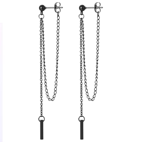 Cupimatch Pendientes Borla Largos Mujeres: Acero Inoxidable Tipo Colgante Plata Oro Rosa Negro - Moda Regalos Joyería Navidad Halloween día de Gracias - Negro