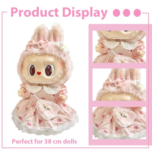 HQRKOTM Kleidung für Mokoko 38 cm große, passend für 38 cm große Puppen, 1 Kleid mit Herz-Umhängetasche und 1 Haar-Accessoire mit Schleife