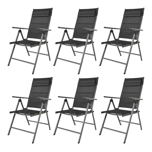 AXI Mack Silla de Camping Antracita/Negra, Juego de 6 Unidades | Silla de Jardin compacta y Plegable, 7 Posiciones, con cojin | Estructura de Aluminio | Silla de Camping-
