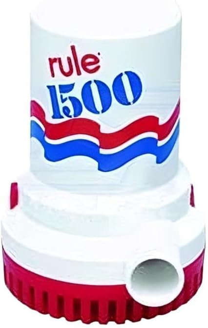 Rareelectrical Marine Bilge Pump 1500 Gph Compatible With Rule Model 02 | Non-Automatic 12V DC Submersible Centrifugal Boat Pump 1-1/8 Inch Discharge Anti-Airlock Stainless Steel Shaft 10A Fuse