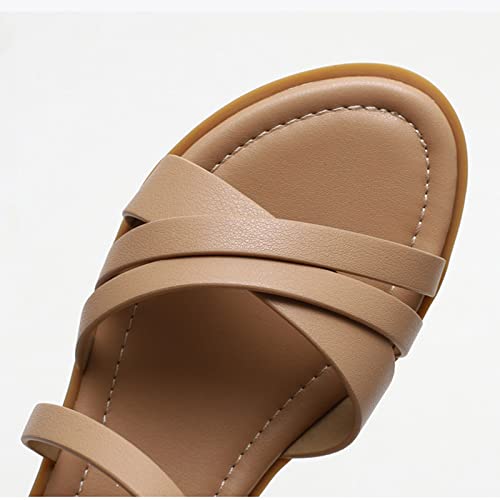 Sandals Sandals Women's Summer Strap Casual Flat Bottom Beach Vacation Casual Shoes Sandal(A,38)3