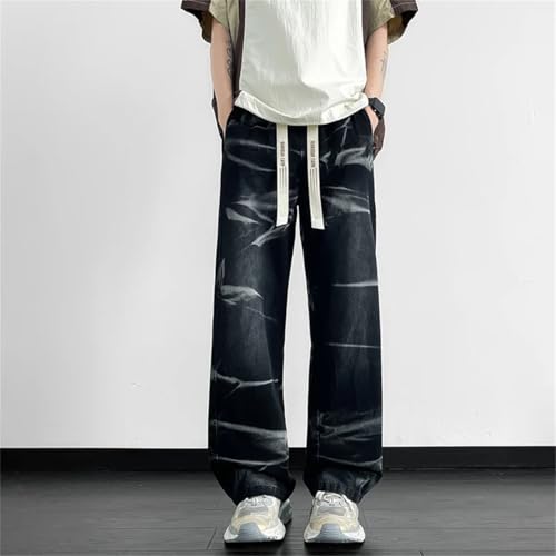 Men Street Tie Dye Design Trousers Neutral Loose Pocket Wide Leg Washing Jean Pants4