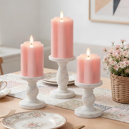 Image of Pink Flower LED Real Wax Flameless Battery-Operated Pillar Candles