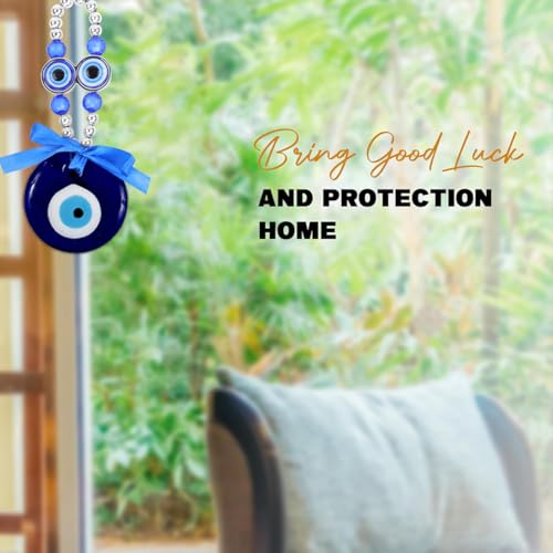 Image of PACKNBUY Turkish Evil Eye Nazar Battu Hanging for Home Entrance Main Door Good Luck Decor Feng Shui Protection Charm Positive Energy Vastu Wall Hanging for Office Shop Car Mirror