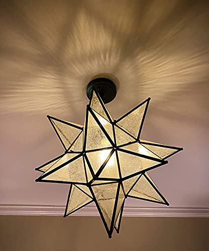 Diryzon Eul 13 Inch Industrial Moravian Star Pendant Light With Seeded Glass Shade Hanging Chain #TOP1