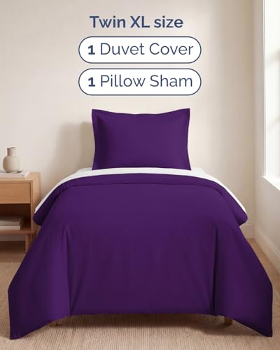 Image of Duvet Cover Twin /Twin XL Size Set - Extra Soft Twin /Twin XL Duvet Cover 68 inch x 90 inch with 1 Pillow Sham for Women, Men, Kids & Teens - Comfy, Easy-Care & Fade Free with Zipper Closures and Ties (Purple)