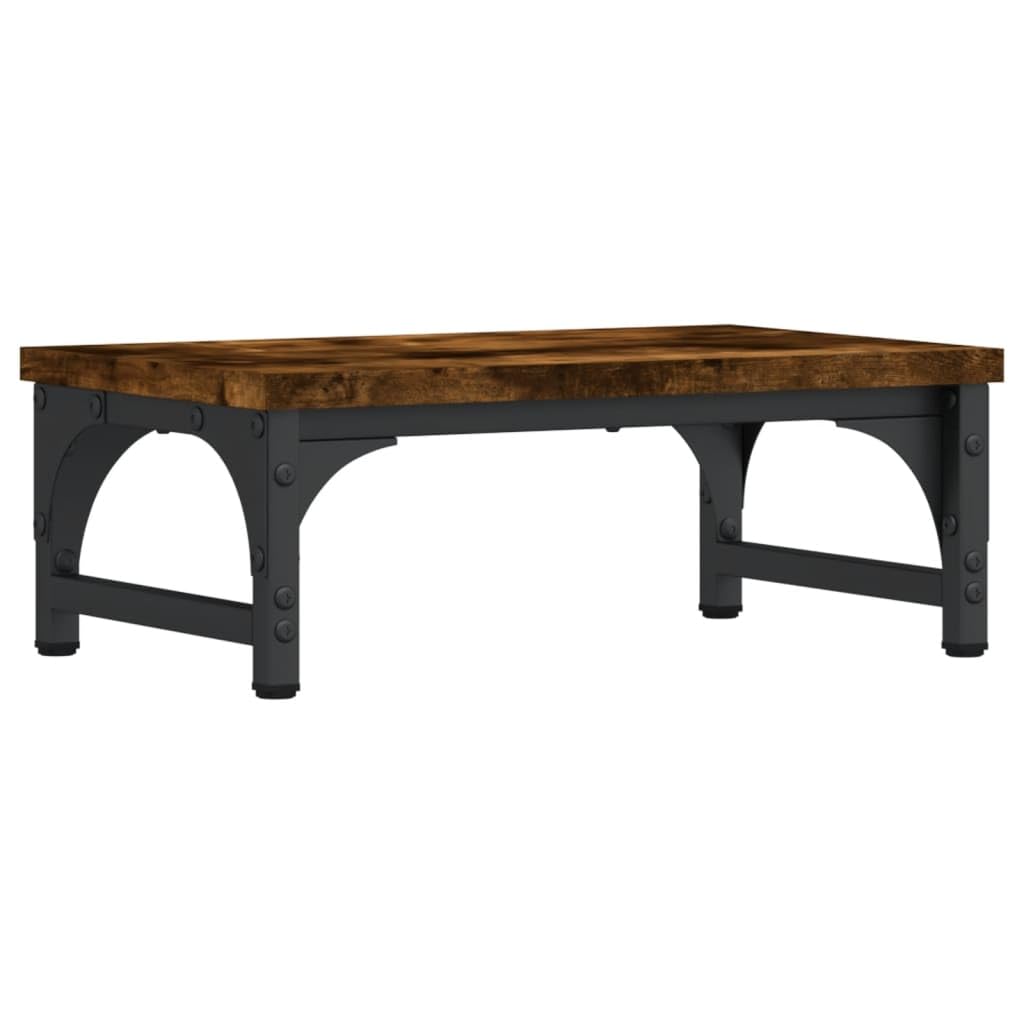 Soporte para monitor de madera de roble ahumado, 37 x 23 x 14 cm, altura regulable para trabajar ergonómicamente en la oficina en casa y juegos, con estante, gestión de cables y patas