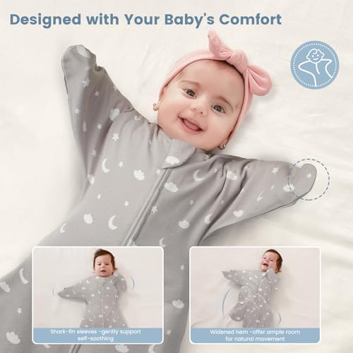 Image of ZIGJOY Swaddle Sleep Sack 6-12 Months, 1.0 Tog Cotton Baby Swaddle Blanket