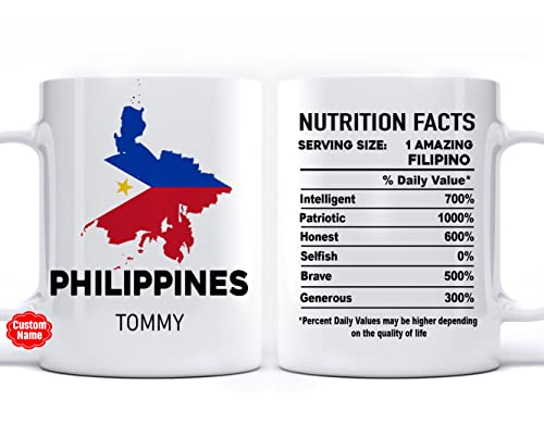 PREZZY Filipino Mug Custom Philippines Flag State Coffee Mug Nutritional Facts Mugs Idea Gift for Dad Mom Friends Coworkers Moving Away Gift Personalized Cups 11oz 15oz Christmas Birthday Gifts