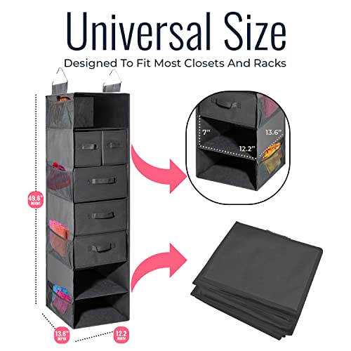 Tidy Zebra Hanging Closet Organizer With Drawers And Shelves - Great Hanging Clothes Organizer For Closet, Bedroom, Rv Organization And Storage, Perfect Dorm Organization, College Dorm Room Storage #TOP5