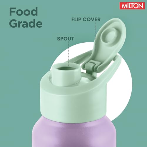 Image of MILTON Torino 1000 Stainless Steel Water Bottle, Leakproof Lid, Single Walled, ISI Certified I For School, Office, Gym I 980 ml, Purple & Mint Green