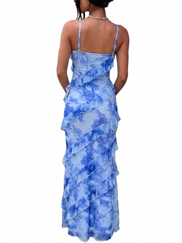 Image of HOCILLE Women's Sexy V Neck Backless Bodycon Spaghetti Strap Elegant Ruffle Maxi Cocktail Party Dresses