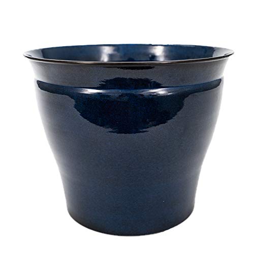 Headwind Robert Allen Home & Garden Avery Classic Ironstone Metal Flower Pot - Indoor and Outdoor Planters, Durable, Rust Resistant, Weatherproof Materials, 14" Size, Midnight Sapphire
