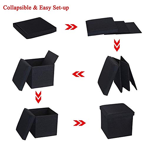 Image of ABTRIX WITH AB Fabric Folding Organizer Storage Ottoman Bench Footrest Stool Coffee Table Cube,Camping Fishing Toys Chest Stool,Quick&Easy Assembly,22L Capacity,Padded (30X30X30 Cm,Black)
