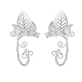 SXNK7 Chic Elf Pearl Hollowed Flower Leaf Cosplay Fairy Ear Wrap Cuffs Earrings for Women Girls Wedd