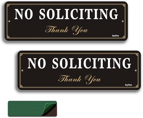 2 Pack No Soliciting Sign for House,Strong Self-Adhesive No Soliciting Signs for Front Door or Fence, 9.8 x 3 inch Reflective Aluminum Metal Sign for Office and Home