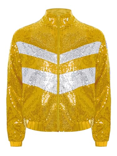 Aislor Girls Sequin Jacket Kids Color Block Long Sleeve Bomber Coat Jazz Dance Performance Tops Spring Fall Outfits3