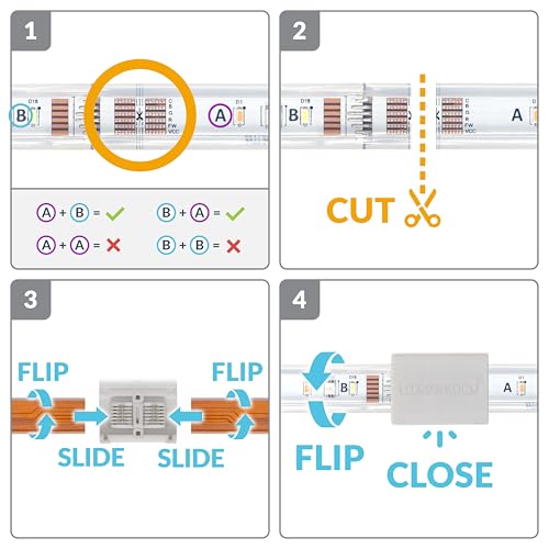 Image of Litcessory Cut-End to Cut-End Extension Connector for Philips Hue | Micro 6-Pin, 50mm, 4 Pack, White. Not compatible with Flux.