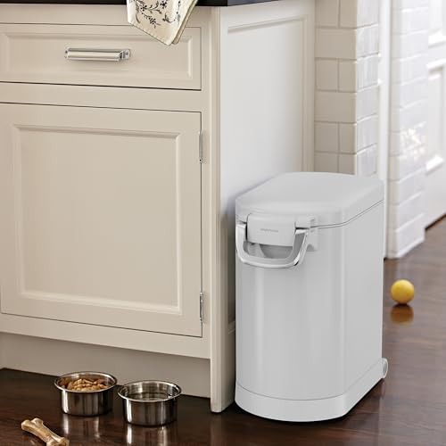 Image of simplehuman Medium Pet Food Storage Container, Holds 25-29 lb / 11-13 kg of Dry Dog Food, Cat Food, or Bird Seed, Airtight Lock-Tight Lid with Magnetic Scoop, BPA-Free, White Steel