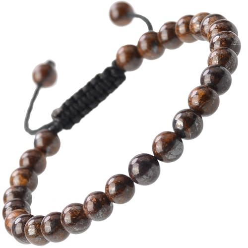 Image of MASSIVE BEADS Natural Healing Power Gemstone Crystal Beads Unisex Adjustable Macrame Bracelets, 6mm, Stone, brazanite