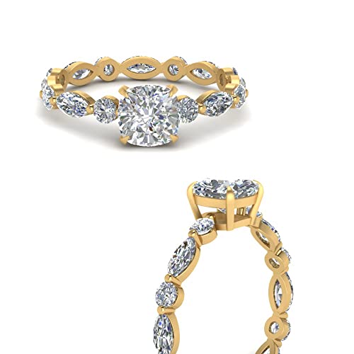 Image of 55Carat Choose Your Gemstone Marquise and Round Eternity Engagement Ring Yellow Gold Plated Cushion Shape Side Stone Engagement Rings Lightweight Office Wear Everyday Gift Jewelry US Size 4 to 12