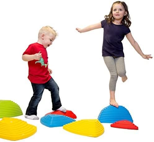 JumpOff Jo - Rocksteady Tall - Balance & Coordination Enhancing Stepping Blocks, Sensory Toys for Kids - Indoor and Outdoor Obstacle Course, Set of 6 Pieces - Primary Colors