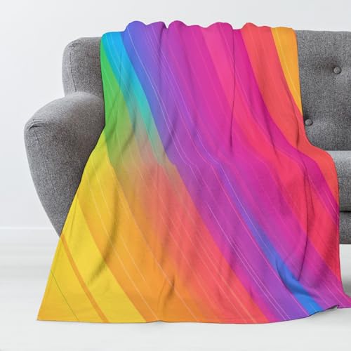 Manta De Arcoíris Degradado De Peluche,Suave Manta De Franela para Sofá Franela Tirar Manta para Mascotas Manta De Esponjosa, Manta De Rayas Preciosas para Niños (75X100Cm)