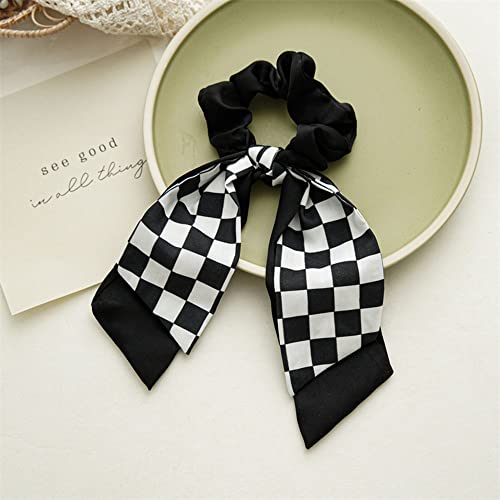 4Pcs Short Hair Scarf With Ribbon Bow Scrunchies Elegant Bow Hair Ties Plaid Hair Scrunchies Chiffon Bowknot Hair Scrunchies For Women #TOP5