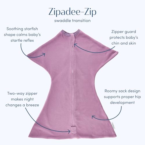 Image of SleepingBaby Zipadee-Zip Fleece Transition Swaddle - Arms-Out Wearable Blanket for Baby Sleep, Soft Breathable Fleece 0.8 TOG - Lavender, Large (12-24 Month)