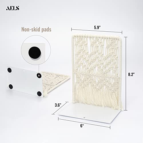 Aels Boho Macrame Bookends, Heavy Duty Metal Book Ends, Decorative Unique Bookend Supports For Shelves, Stopper For Books/Movies/Cd, Farmhouse Decoration #TOP3