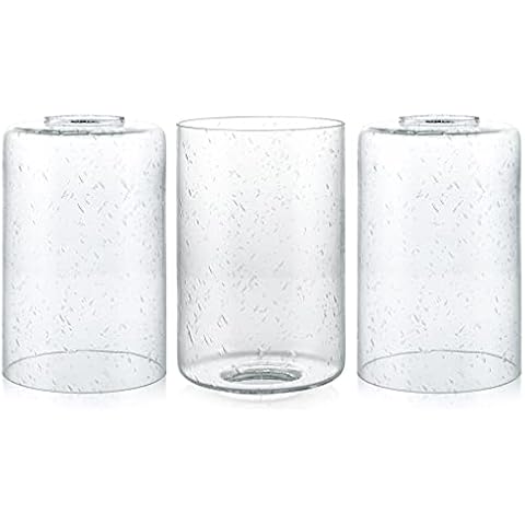 Skelang Clear Glass Shade, Seeded Light Shade, Lampshade with 1-5/8 Inches Fitter, Cylinder Replacement Shade for Pendant Light, Chandelier, Wall Sconces, Vanity Lights, Pack of 3 Cover